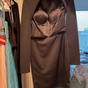 MISHA COLLECTION Sexy Black Built Exposed Bra Long Sleeve Dress